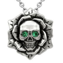 Skull Rose May Green Birthstone Necklace With CZ Crystal 17-19&quot; Adjustable Chain - £57.99 GBP