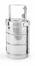 New Stainless Steel Lunch Box Food Container Indian Tiffin Round Carrier 3Tier - £20.54 GBP