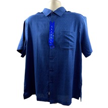 Nat Nast Designer Dusk Navy Blue Silk Blend Button Up Camp Shirt Large Pocket - £100.61 GBP