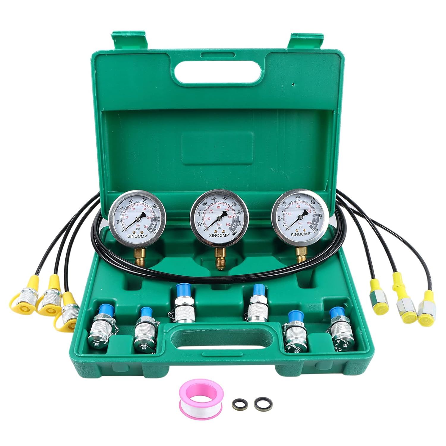 Sinocmp Hydraulic Pressure Gauge Kit, 25Mpa/40Mpa/60Mpa 3 Pressure Gauge... - $77.99
