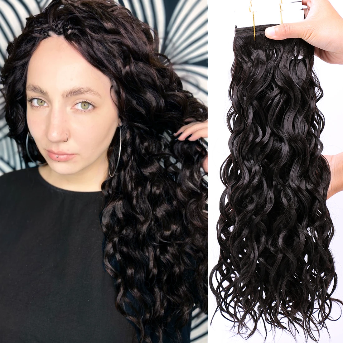 Natural Black Color Double Weft wavy Hair 100g/pcs Bohemian Hair Bundles - £10.39 GBP