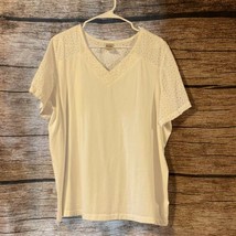 Blair V-Neck Top, Size 2X, White, Short Sleeve, Cotton - $19.99