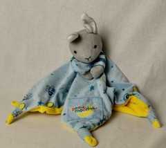 Goodnight Moon Bunny Rabbit Plush Lovey Security Blanket Blue Yellow - Knotted - $9.89