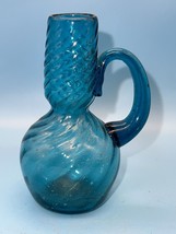 Beautiful Blue Jug Pitcher Handblown Glass with Swirl Design Art Glass - £10.38 GBP