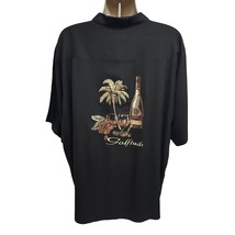 Luau Mens Vintage Hawaiian Aloha Embroidered Black Silk Button Shirt 2XL Pocket - $79.19