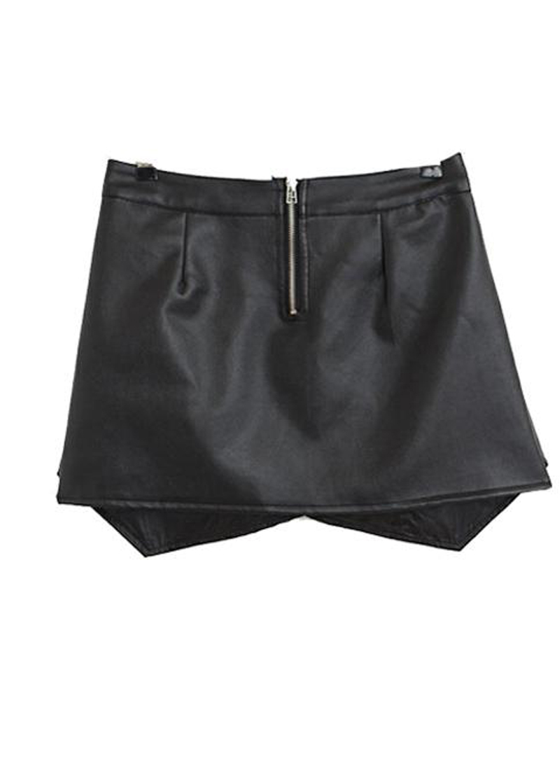 Womens Black Sleek Faux Leather Skort Uneven Mini Skirt  Item image 4