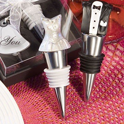 Bride and Groom Wedding Wine Stopper Favor Set - $6.99