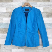 Lafayette 148 NY Textured Blazer Jacket Blue Ruched Cotton Stretch Womens 4 - £78.84 GBP