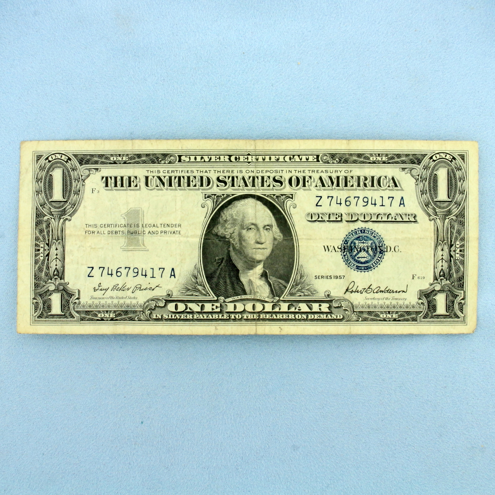 1935 or 1957 $1 Blue Seal Silver Certificate Federal Reserve Note Bill - $15.40