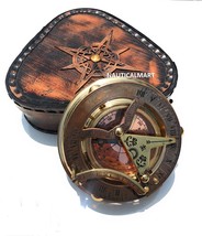 West London Sundial Compass 4&#39;&#39; inches Handcrafted Brass Compass with Hand Stitc - £55.08 GBP