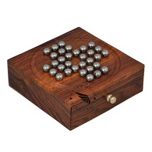 Handcrafted Solitaire Board Game Metal Balls Beads with Storage Drawer, ... - $27.71