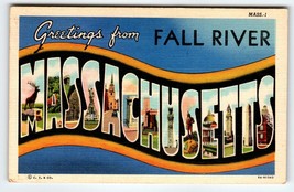 Greetings From Fall River Massachusetts Large Letter Linen Postcard Curt Teich - £7.29 GBP
