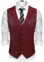 Classic Maroon Button Western Vest Coat Men Lambskin Leather Waistcoat - £85.95 GBP