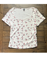 Shein Woman&#39;s Pullover Top, Short Sleeves, White with Cherries,  Size 0XL - $6.82 CAD