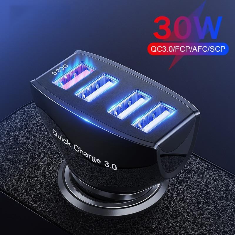 30w 4 ports car charger quick charge 3.0 dual usb adapter fast charging for smar