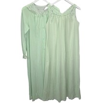 Vintage Shadowline Long Nightgown Peignoir Robe Set Size M Mint Green Nylon  - £31.36 GBP