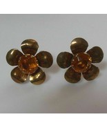 Vintage Marked Sterling Vermeil Faceted Rhinestone Flower Screw-on Earrings - $48.07 CAD