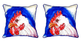 Pair of Betsy Drake Rooster Head Large Indoor Outdoor Pillows 12 X 12 - £54.17 GBP
