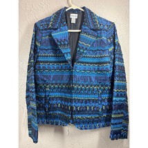 Chico&#39;s Womens Embellished Sequin Beaded Blue Jacket Blazer Size 1 M/8 NWOT - $557.80 MXN