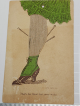 Rare 1907 Pincushion Postcard WOMANS STOCKING LEG Posted GREEN DRESS Ghost - $13.05