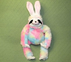 20&quot; Tye Dye Sloth With Bunny Ears Plush Stuffed Pastel Animal INTER-AMERICAN Toy - £19.74 GBP