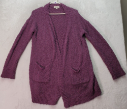 Listicle Cardigan Sweater Women Medium Plum Boucle Long Sleeve Pocket Open Front - £16.89 GBP