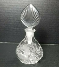 Glass Perfume Bottle Clear Fan Glass Stopper with Frosted Floral 6&quot; Deco... - £19.03 GBP