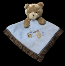 Carters Plush Bear Security Baby Blanket Rattle &quot;I Love Hugs&quot; Blue &amp; Bro... - £19.63 GBP