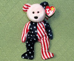 Ty B EAN Ie Baby Vintage Spangle Teddy Bear With Heart Tag 1999 Stars Stripes Usa - £2.11 GBP