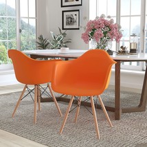 Flash Furniture 2 Pk. Alonza Series Orange Plastic Chair With Wooden Legs - £192.66 GBP