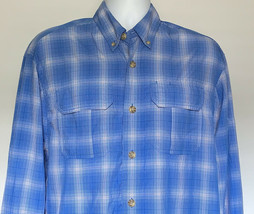 Duluth Trading Co Long Sleeve Button Up Shirt Mens Medium Blue Plaid Check - $27.67
