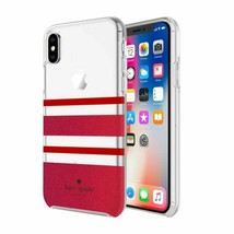 NEW Kate Spade NY Hard Case for Apple iPhone X / Xs Glitter Red Charlotte Stripe - £9.58 GBP