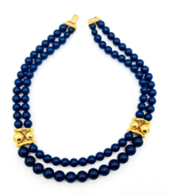 Vintage Napier Gold Tone Layered Double Strand Navy Blue Bead Choker Nec... - £23.27 GBP