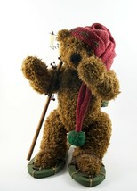 Christmas Bear On Snow Shoes Stocking Cap Pole Backpack Basket Plush 11&quot; - $12.99