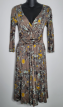 Boden Dress 4 Taupe Abstract Floral Print V-Neck Wrap Limited Edition 3/4 Sleeve - £31.26 GBP