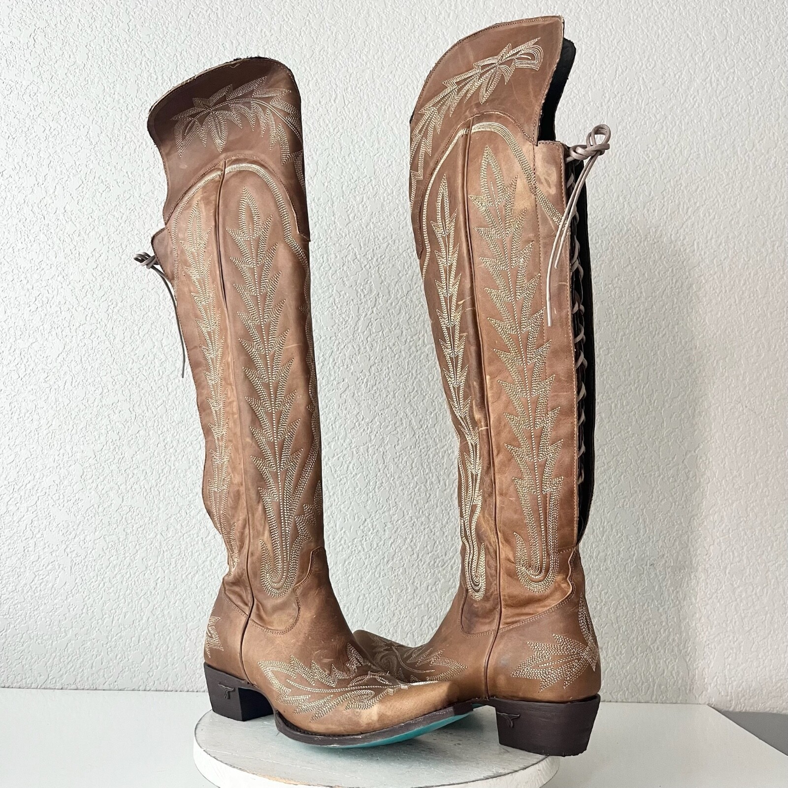 Lane LEXINGTON Over the Knee Womens Cowboy Boots 9 Brown Western Cowgirl... - $420.75