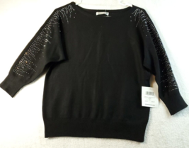 89th + Madison Sweater Womens Size Small Black Knit Rayon Rhinestone Round Neck - £14.54 GBP