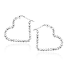 Romantic &amp; Timeless Sterling Silver Beaded Heart Hoop Lock Earrings - £14.23 GBP