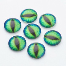 6 Dragon Eye Cabochons 12mm Round Glass Flat Backs Domed Green Blue Flatbacks - £4.74 GBP