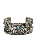 Samuel Benham 18K Gold Sterling Silver Multi Gemstone Cuff Bracelet 7 1/8&quot; - £239.79 GBP