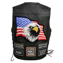 Men&#39;s Motorcycle Vest Black Leather Patches Riding Club Vest ELM3925 - $921.24 MXN+