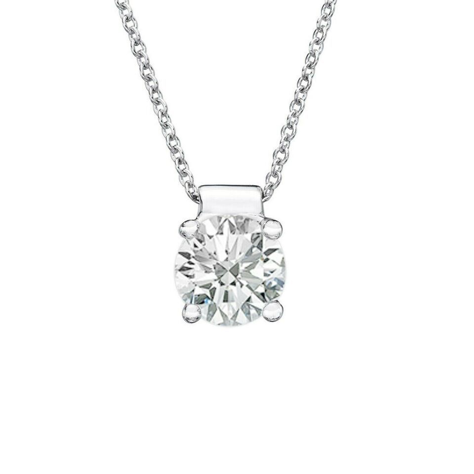 Primary image for 1 ct Round Brilliant Moissanite 14K White Gold Plated Solitaire Pendant Necklace