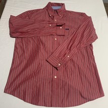 Chaps Shirt Men&#39;s L Easy Care Red Stripe Pocket Logo Button Down - $14.16