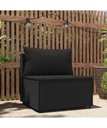 Patio Middle Sofa with Cushions Black Poly Rattan - €123,88 EUR