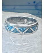 Zuni ring wedding band turquoise size 6 sterling silver women men - $1,077.30 MXN