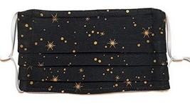 Pleated Black Gold Polka Dot Star Face Mask, Triple layer 100% cotton cloth, nos - £13.13 GBP