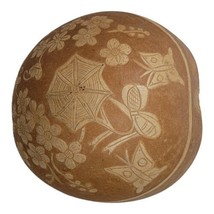 Vintage 9&quot; Peruvian Hand Carved Gourd Wall Hanging Original Art Butterfl... - £36.56 GBP