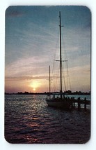 Postcard Sailboat Craft Ship On The River Water At Sunset Dusk - £3.89 GBP