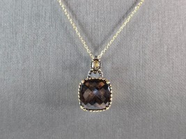 Womens Vintage Estate Sterling Silver Smoky Quartz Pendant Necklace 9.2g E1893 - $59.40