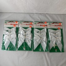 12 Trim A Tree Christmas white fabric gold wite Bows Hand Twist Tie VINTAGE NOS - £24.90 GBP